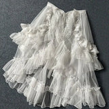 Double Layered Lolita Waist Curtain Sheer Cover Up High Low Skirt w. Asymmetrical Ruffles