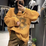 French New Lazy Wind Letter Printed Sweater Women Autumn And Winter Street Fashion Retro Loose Casual Pullover Sweater Tops