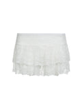 Black Solid Low Waist Tiered Lace Shorts Skirts Womens White Fairycore Micro Boho Skirt