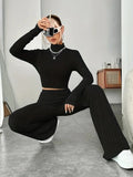 Hiqdress- Spring Knitted 2 Piece Sets Women Tracksuit Long Sleeve Vintage Sweater Crop Top Flare Pants Stretch Matching Suit Outfit