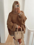 Line Patchwork Turtleneck Sweater For Women Fashion Loose Long Sleeve Knitwear Tops 2023 Autumn Winter Chic Lady Pullover