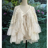 Double Layered Lolita Waist Curtain Sheer Cover Up High Low Skirt w. Asymmetrical Ruffles