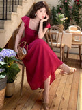 Summer Elegant Women Sweet Party Midi Holiday Dresses Casual Female Lace Up Robe