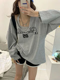 Y2K Two Pieces Set Oversized Women T-Shirts Spring Long Sleeve Halter Letter Print Sweatshirt Ladies Casual Loose Harajuku Tops