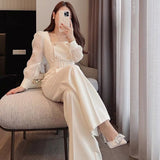 Women's 2 Pant Set White Two Pieces Sets Pants for Woman Wide Leg Party Trousers Suits Blazer and Outfits Co Ord Classy Clothes