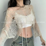 Knitted Tops Long Sleeve Sweater Women Clothes Korean Fashion Hollow Out Crop Top Pullovers Knit Jumper Grunge Y2k Chic