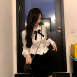 HiqdressWhite Shirts Woman Kawaii Lace Lolita Blouses Sweet Tunics Fairycore Peter Pan Coller Crop Long Sleeve Tops Preppy Korean