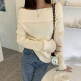 HiqdressHigh Street Sexy Off Shoulder Gray  Sweaters  Autumn New Thicked Warm Tops Women Y2k Grunge Long Sleeve Knitted Pullover