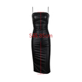 Sexy PU Backless Lace Up Dress Knee Length Bodycon Birthday Party Dresses Women's Clothing