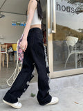 New All-Match Y2k Distressed Women Broken Hole Jeans High Street Hip Hop High Waist Straight Loose Trousers Washed Mopping Pants