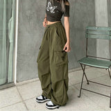 New Cargo Pants Women Retro Workwear Casual Baggy Straight Trousers Fashion Wide Leg Pockets Joggers Trousers Y2k Streetwear