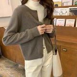 Fall Solid Color Knitted Cardigan Women Korean Single Breasted Long Sleeve Jumper Woman Round Neck All Match Sweater Outwear Top