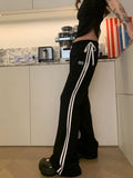 Y2k Black Striped Sweatpants Woman Korean Fashion Spring Gyaru Wide Leg Sports Pants Streetwear Harajuku Trouser Kpop