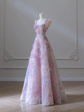 Romantic Fairy Sequins 3D Flower Pink A-line Wedding Evening Party Dress Sleeveless Princess Birthday Gown 