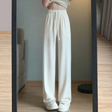 New Women'S Spring Autumn Summer High Waist Draping Straight Tube Wide Leg Pants Versatile Casual Sunscreen Ice Silk Trousers