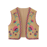 HiqdressWomen Fashion Y2k Vintage Floral Embroidery Vest Top V Neck Loose Casual Summer Woman Short Cardigan Waistcoat Chic Tops