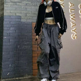 Hip Hop Women Cargo Pants Streetwear All Match Y2K Wide Leg Pants Korean Elastic Waist Sweatpants Female Chic Trousers