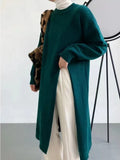 Oversized Sweater Pullover Long Sweater Women Dress New Korean Fashion Long Sleeve Top Side Slit O Neck Autumn Sweater Dress