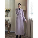 Elegant Long Wool Blends Coats Women Korean Quilted Blazer Jackets Double Breasted Woolen Overcoat Winter Thick Outerwear