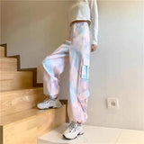 Women Harajuku Tie Dye Cargo Pants Spring Summer New Korean Fashion Streetwear High Waist Loose Versatile Sports Casual Trousers