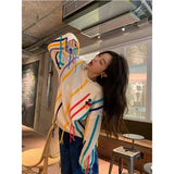 Colorful Striped Oversize Lazy and Trendy Sweaters for Women in Autumn and Winter Tassel Knit Design Loose Fitting Couple Top