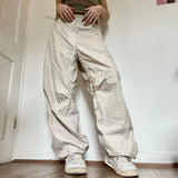 HiqdressWomen Y2K Cargo Pants Solid Low Waist Sweatpants Drawstring Wide Leg Baggy Trousers 2023 Summer Streetwear Punk Casual Tech Pant