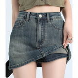 Vintage Denim Skirt Women Summer Casual Chic High Waist A Line Skirt American Streetwear All Match Female Hip Wrap Shorts Skirt