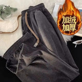 Autumn Fashion Women Corduroy Sweatpants Bf High Waist Drawcord Korean Solid Casual Wide Leg Pants Winter Warm Straight Trousers