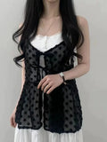 Summer Korean Style Overlap Tank Top Women Bow Lace Up Jacquard Polka Dot Outwear Vests Sweet Sleeveless Chiffon Tops Chic