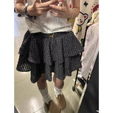 Vintage Plaid Mini Skirt Women Preppy Kawaii Ruffles Ball Gown Skirts Summer Japanese Harajuku High Waist A Line Skirt New