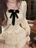 Korean Style Y2k Mini Two Pieces Dress Women Fairycore Long Sleeve Outfit Set Sweet Cute Corset Princess Dresses Autumn