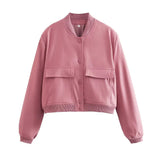 HiqdressWomen Fashion With Pockets Bomber Jacket Coats Vintage Long Sleeve Front Button Casual Female Outerwear Chic Tops