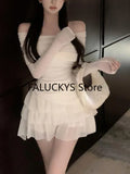 Autumn Sweet 2 Piece Set Office Lady Casual Outwear Elegant Blouse + Women Evening Party Slim Mini Skirt Korean Fashion