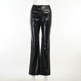 Faux Leather PU High Waist Straight Pants Women Trousers Casual Sexy Female Autumn Pocket Button Pants Streetwear