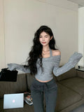 Fashion Solid Color Off Shoulder Slash Neck Sweaters Women Autumn Y2k Knitted Pullovers Korean Slim Casual Elegant Sueter Top