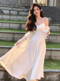 Summer New French Elegant Spaghetti Strap Sleeveless Vestidos Mujer A-line Evening Wedding Party Midi Dress For Women