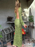 See Through Backless Sexy Dress For Women Summer Hollow Out Kintted Maxi Dresses Femme Club Fashion Solid Vestido Woman