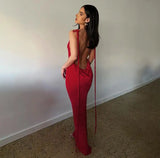 Sexy Halter Backless Long Summer Dresses Women 2024 Fashion Sundresses Bodycon Maxi Nigth Club Party Dress Baddie Outfit