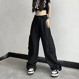 Street Fashion Pocket Cargo Pants Women Loose High Waist Thin Sweatpants All-match Korean Style Lazy And Handsome Trousers