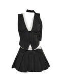 Women Old Money 2000s Aesthetic Cutecore Y2k Korean Fashion Outfits 2 Piece Set Striped Lace Vest  + Hot Mini Pleated Skirts