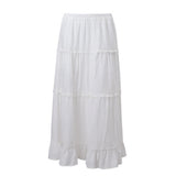 White Elegant Long Skirts Women Elastic Waist Ruffle Lace Trim Flare A-Line Skirts Retro Streetwear Fairycore Clothing