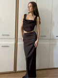 Wine Elegant and Beautiful Womens Dresses Sexy Corset Cropped Top and Skirt 2 Piece Set Christmas New in Dresses