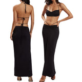 HiqdressTwo Piece Skirt Set Women's Suit y2k Clothes Summer Sexy Outfit Cropped Top and Split Skirt Chic Elegant Female Clothing