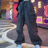 Hip Hop Women Cargo Pants Streetwear All Match Y2K Wide Leg Pants Korean Elastic Waist Sweatpants Female Chic Trousers