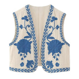 HiqdressWomen Fashion Y2k Vintage Floral Embroidery Vest Top V Neck Loose Casual Summer Woman Short Cardigan Waistcoat Chic Tops