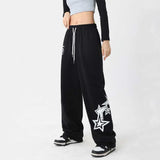 Hip Hop Streetwear Oversize Jogging Sweatpants Women New Drawstring Elastic Waist Stars Wide Leg Baggy Casual Sports Trousers