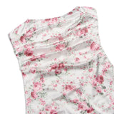 Floral Printing Satin Dress Sexy Bodycon Night Birthday Party Dresses Strapless Ruched Mini Holiday Women Dress Summer