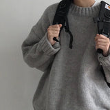 HOUZHOU Solid Oversized Sweater Women Korean Fashion Autumn Winter Gray Knitted Jumper Female Harajuku Blue Pullover Tops