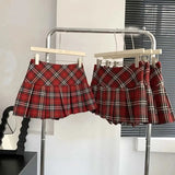 Vintage Red Plaid Pleated Skirt Women Y2K Korean Preppy Style Harajuku Mini Skirt Summer High Waist Chic A-Line Jk Skirt