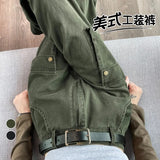 HOUZHOU Y2K Cargo Pants Women Green Wide Leg Cargo Trousers Female Korean Streerwear Hip Hop Pockets Casual Retro Safari Style